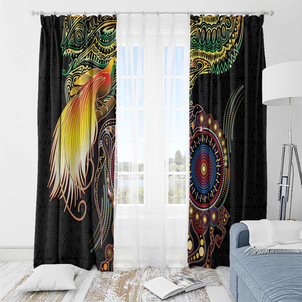 Papua New Guinea and Australia Together Window Curtain Bird of Paradise and Kangaroo Melanesian Aboriginal Motifs - Polynesian Pride