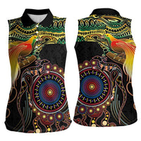 Papua New Guinea and Australia Together Women Sleeveless Polo Shirt Bird of Paradise and Kangaroo Melanesian Aboriginal Motifs - Polynesian Pride