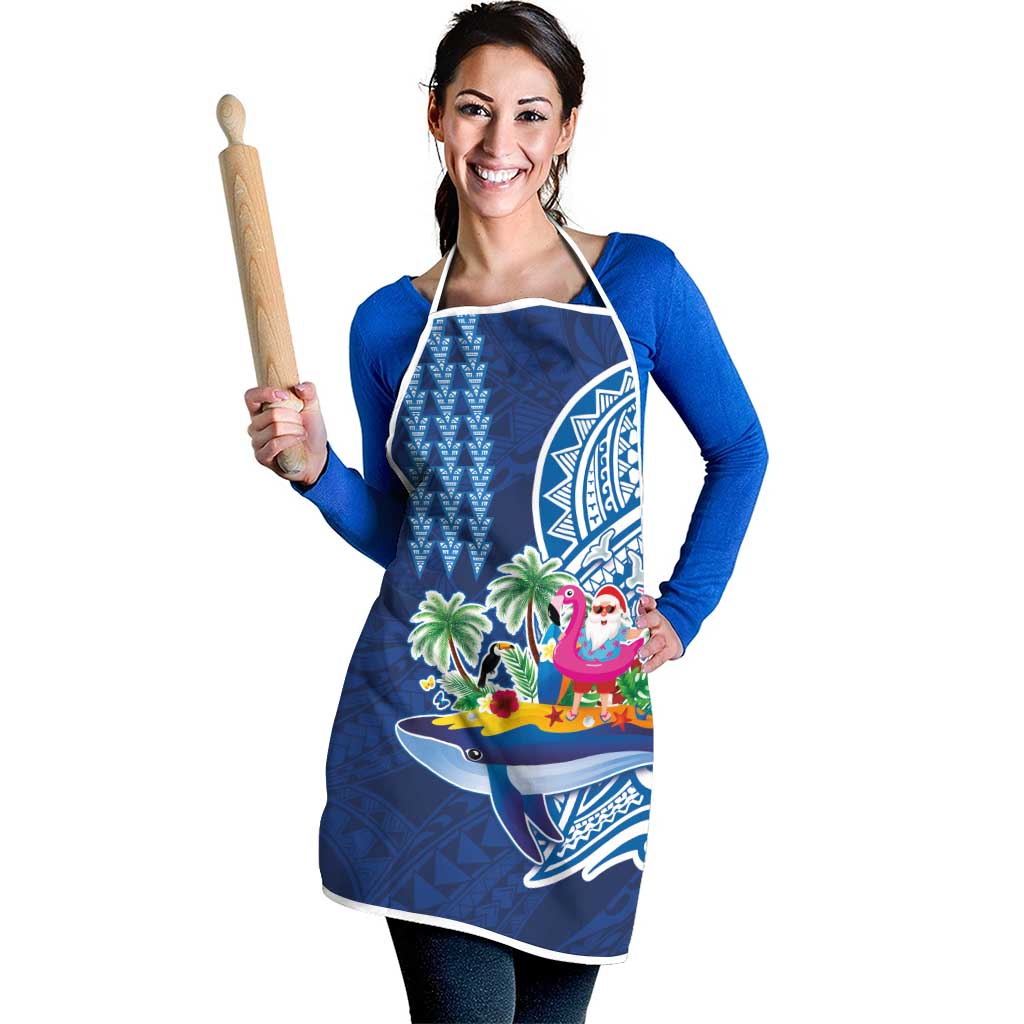 Hawaiian Mele Kalikimaka Apron Funny Santa on Whale Island with Kakau Tattoos - Polynesian Pride