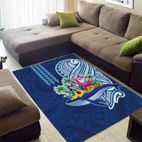 Hawaiian Mele Kalikimaka Area Rug Funny Santa on Whale Island with Kakau Tattoos - Polynesian Pride