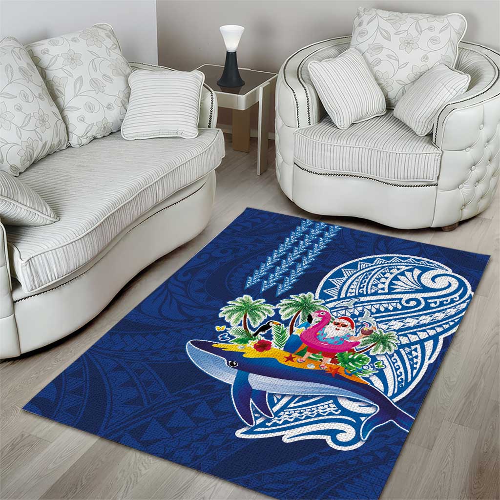 Hawaiian Mele Kalikimaka Area Rug Funny Santa on Whale Island with Kakau Tattoos - Polynesian Pride