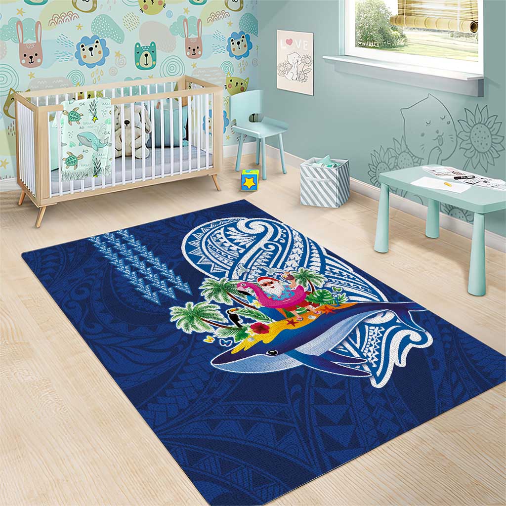 Hawaiian Mele Kalikimaka Area Rug Funny Santa on Whale Island with Kakau Tattoos - Polynesian Pride