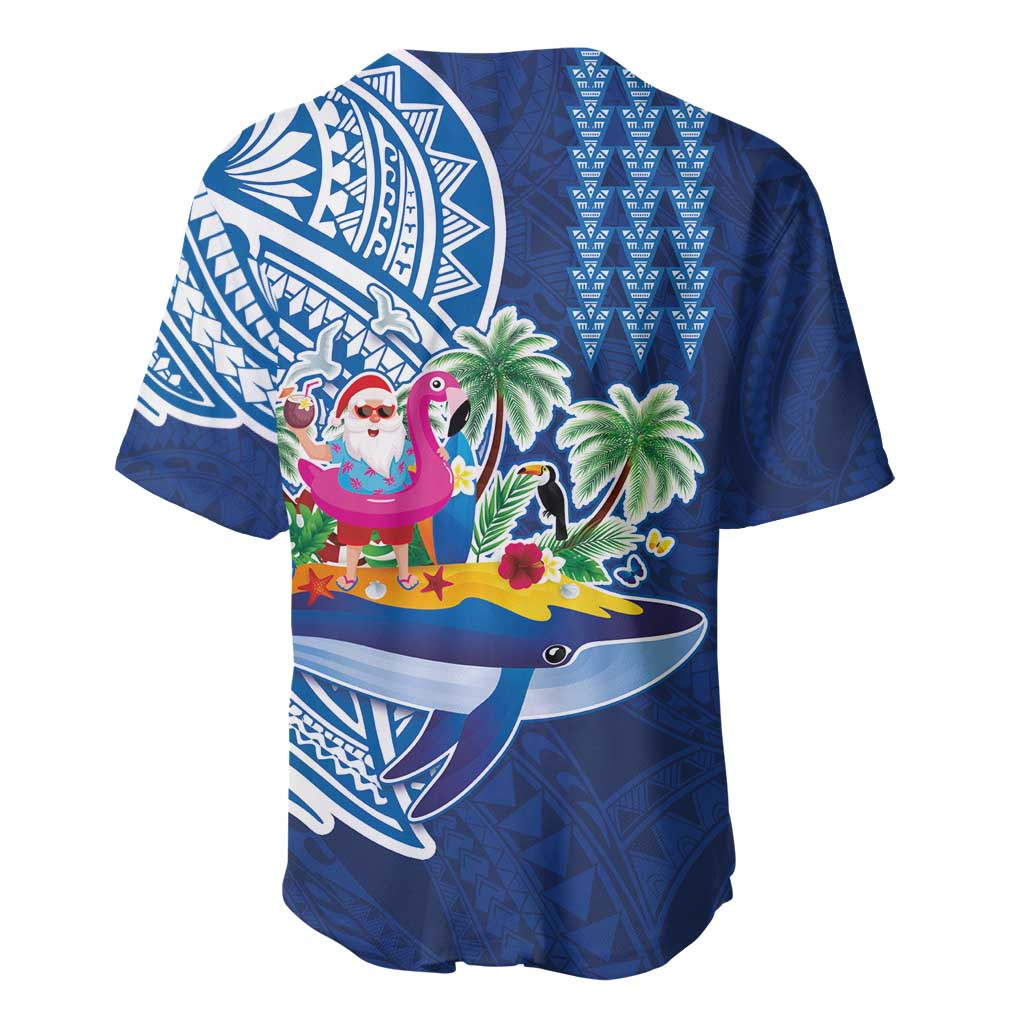 Hawaiian Mele Kalikimaka Baseball Jersey Funny Santa on Whale Island with Kakau Tattoos - Polynesian Pride