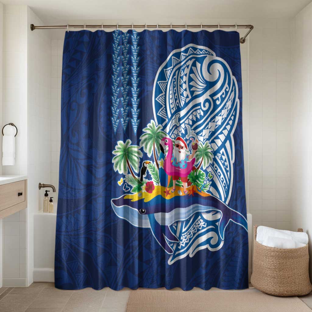 Hawaiian Mele Kalikimaka Bathroom Set Funny Santa on Whale Island with Kakau Tattoos - Polynesian Pride