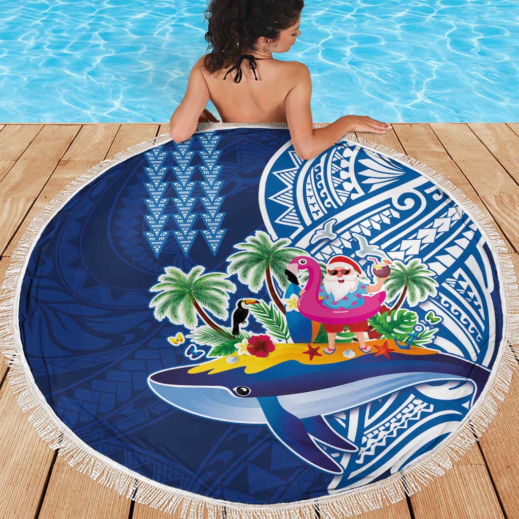 Hawaiian Mele Kalikimaka Beach Blanket Funny Santa on Whale Island with Kakau Tattoos LT03 - Polynesian Pride