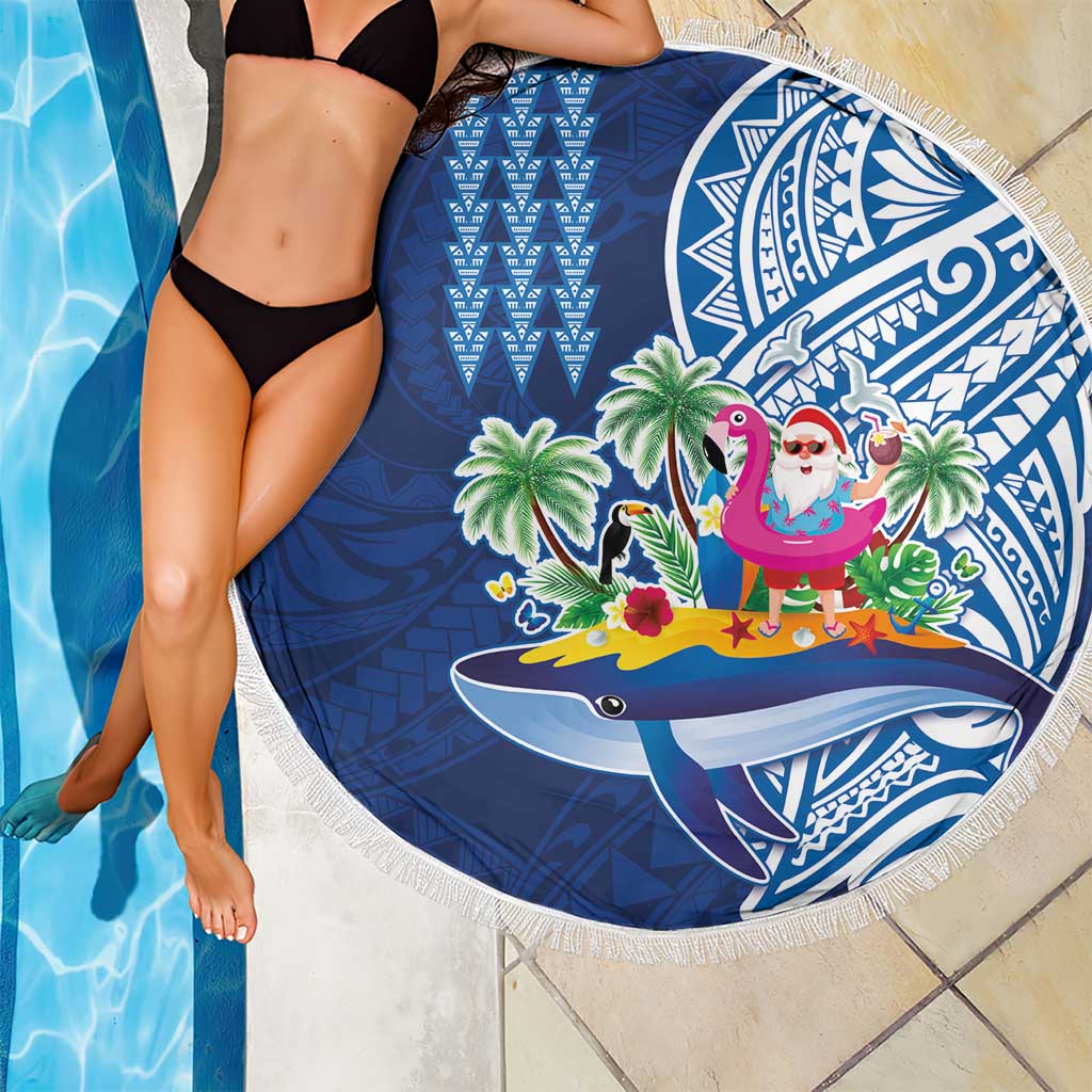 Hawaiian Mele Kalikimaka Beach Blanket Funny Santa on Whale Island with Kakau Tattoos LT03 - Polynesian Pride