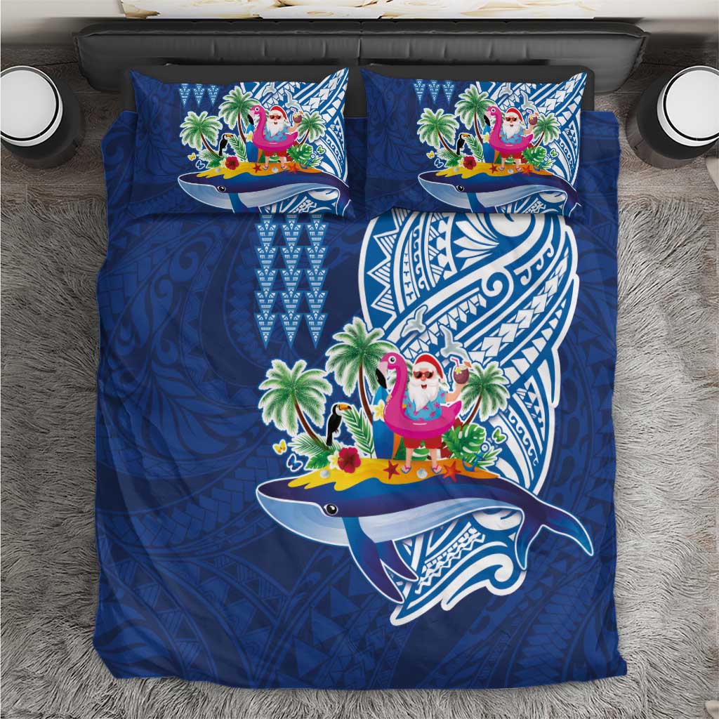 Hawaiian Mele Kalikimaka Bedding Set Funny Santa on Whale Island with Kakau Tattoos - Polynesian Pride