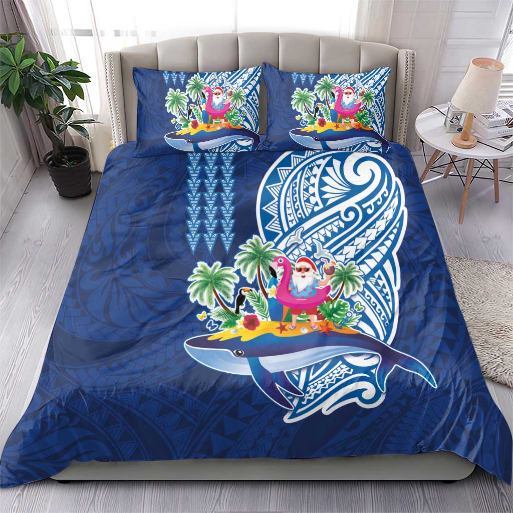 Hawaiian Mele Kalikimaka Bedding Set Funny Santa on Whale Island with Kakau Tattoos - Polynesian Pride