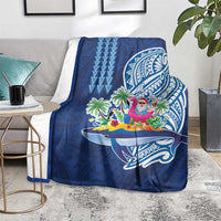 Hawaiian Mele Kalikimaka Blanket Funny Santa on Whale Island with Kakau Tattoos - Polynesian Pride