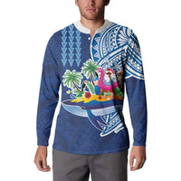 Hawaiian Mele Kalikimaka Button Sweatshirt Funny Santa on Whale Island with Kakau Tattoos - Polynesian Pride