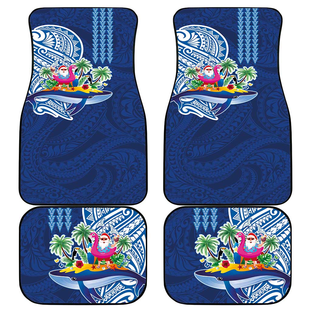 Hawaiian Mele Kalikimaka Car Mats Funny Santa on Whale Island with Kakau Tattoos - Polynesian Pride