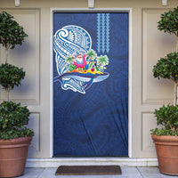 Hawaiian Mele Kalikimaka Door Cover Funny Santa on Whale Island with Kakau Tattoos - Polynesian Pride