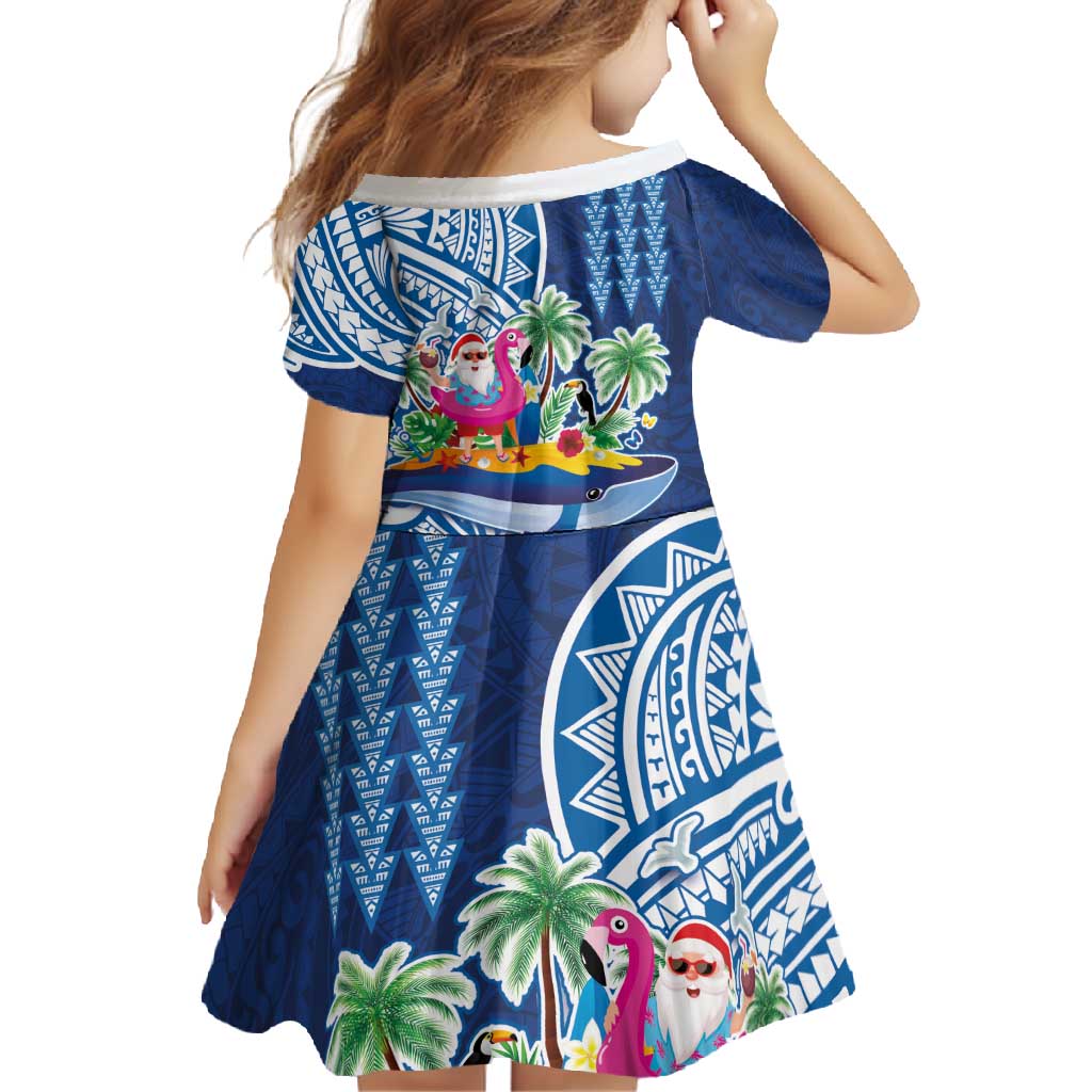 Hawaiian Mele Kalikimaka Family Matching Long Sleeve Bodycon Dress and Hawaiian Shirt Funny Santa on Whale Island with Kakau Tattoos - Polynesian Pride