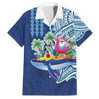 Hawaiian Mele Kalikimaka Family Matching Long Sleeve Bodycon Dress and Hawaiian Shirt Funny Santa on Whale Island with Kakau Tattoos - Polynesian Pride