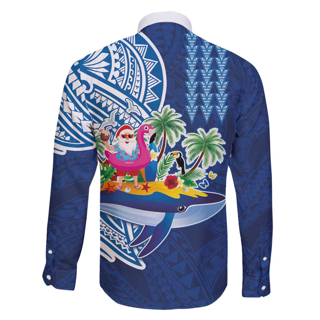 Hawaiian Mele Kalikimaka Family Matching Mermaid Dress and Hawaiian Shirt Funny Santa on Whale Island with Kakau Tattoos - Polynesian Pride