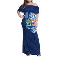 Hawaiian Mele Kalikimaka Family Matching Off Shoulder Maxi Dress and Hawaiian Shirt Funny Santa on Whale Island with Kakau Tattoos - Polynesian Pride