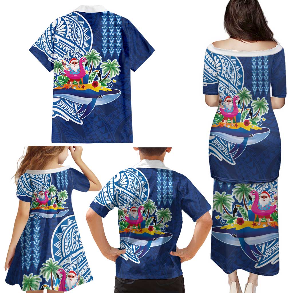 Hawaiian Mele Kalikimaka Family Matching Puletasi and Hawaiian Shirt Funny Santa on Whale Island with Kakau Tattoos - Polynesian Pride