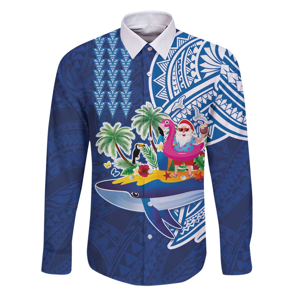 Hawaiian Mele Kalikimaka Family Matching Puletasi and Hawaiian Shirt Funny Santa on Whale Island with Kakau Tattoos - Polynesian Pride