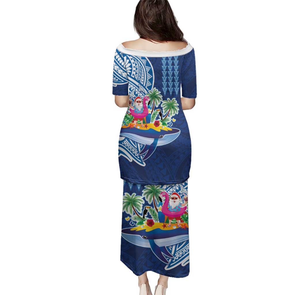 Hawaiian Mele Kalikimaka Family Matching Puletasi and Hawaiian Shirt Funny Santa on Whale Island with Kakau Tattoos - Polynesian Pride