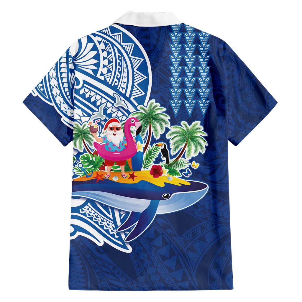 Hawaiian Mele Kalikimaka Family Matching Short Sleeve Bodycon Dress and Hawaiian Shirt Funny Santa on Whale Island with Kakau Tattoos - Polynesian Pride