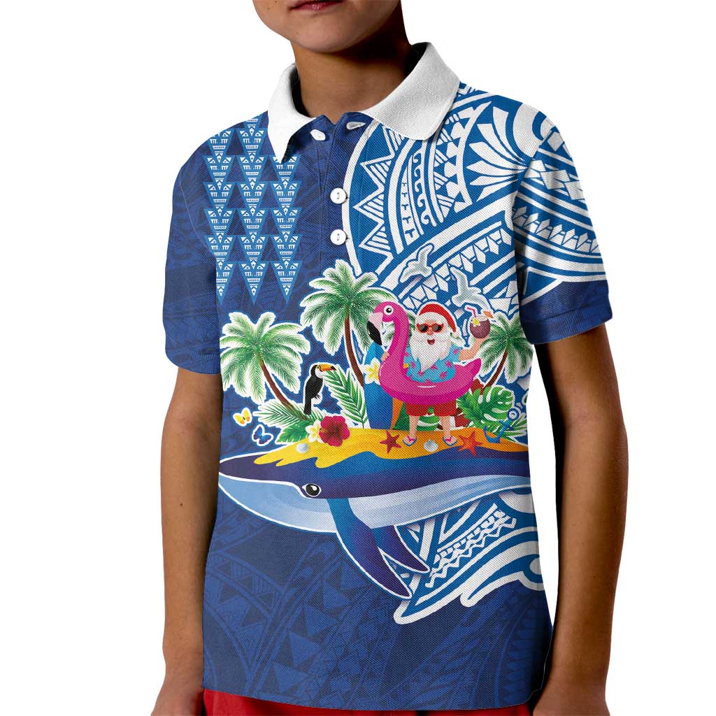 Hawaiian Mele Kalikimaka Kid Polo Shirt Funny Santa on Whale Island with Kakau Tattoos - Polynesian Pride