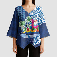 Hawaiian Mele Kalikimaka Kimono Sleeve Blouse Funny Santa on Whale Island with Kakau Tattoos - Polynesian Pride