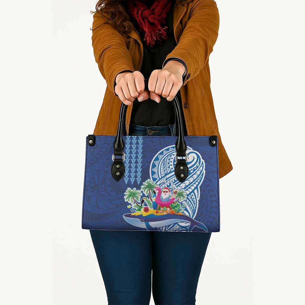 Hawaiian Mele Kalikimaka Leather Bag Funny Santa on Whale Island with Kakau Tattoos - Polynesian Pride