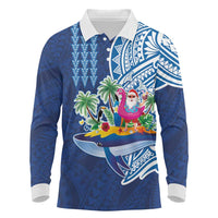 Hawaiian Mele Kalikimaka Long Sleeve Polo Shirt Funny Santa on Whale Island with Kakau Tattoos - Polynesian Pride