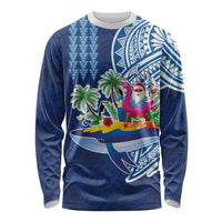 Hawaiian Mele Kalikimaka Long Sleeve Shirt Funny Santa on Whale Island with Kakau Tattoos - Polynesian Pride