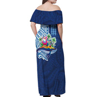 Hawaiian Mele Kalikimaka Off Shoulder Maxi Dress Funny Santa on Whale Island with Kakau Tattoos - Polynesian Pride