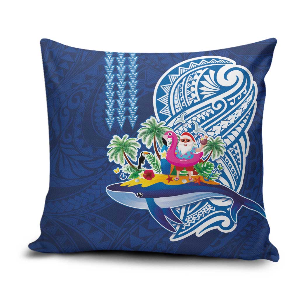 Hawaiian Mele Kalikimaka Pillow Cover Funny Santa on Whale Island with Kakau Tattoos - Polynesian Pride