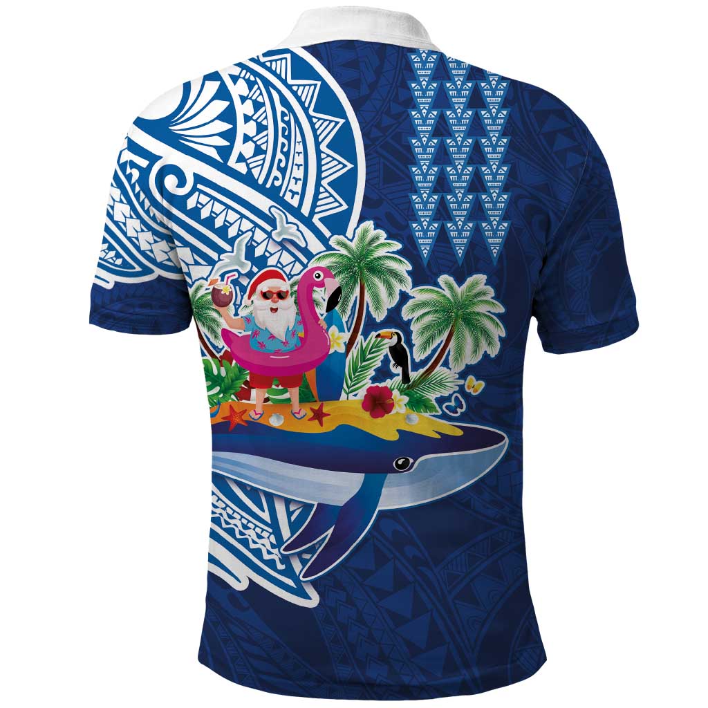 Hawaiian Mele Kalikimaka Polo Shirt Funny Santa on Whale Island with Kakau Tattoos - Polynesian Pride