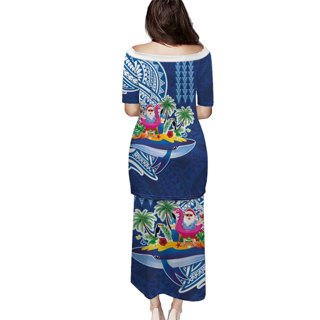 Hawaiian Mele Kalikimaka Puletasi Funny Santa on Whale Island with Kakau Tattoos - Polynesian Pride