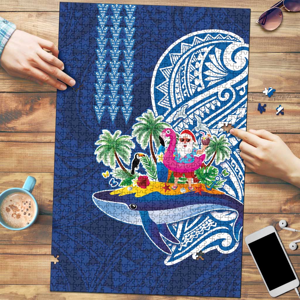Hawaiian Mele Kalikimaka Puzzle Funny Santa on Whale Island with Kakau Tattoos - Polynesian Pride