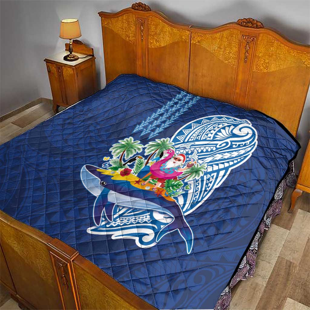 Hawaiian Mele Kalikimaka Quilt Funny Santa on Whale Island with Kakau Tattoos - Polynesian Pride
