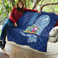 Hawaiian Mele Kalikimaka Quilt Funny Santa on Whale Island with Kakau Tattoos - Polynesian Pride