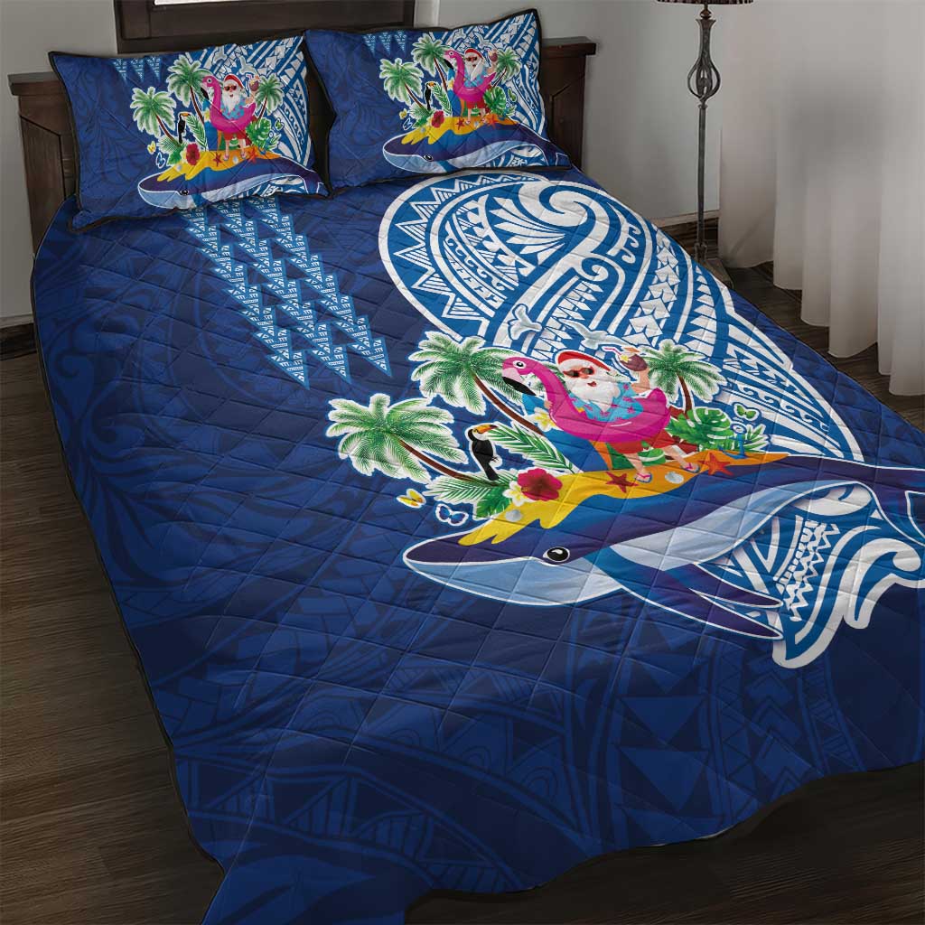 Hawaiian Mele Kalikimaka Quilt Bed Set Funny Santa on Whale Island with Kakau Tattoos - Polynesian Pride