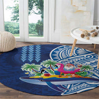 Hawaiian Mele Kalikimaka Round Carpet Funny Santa on Whale Island with Kakau Tattoos - Polynesian Pride