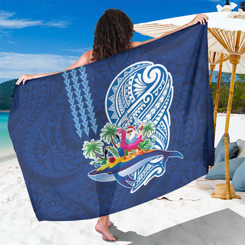 Hawaiian Mele Kalikimaka Sarong Funny Santa on Whale Island with Kakau Tattoos - Polynesian Pride