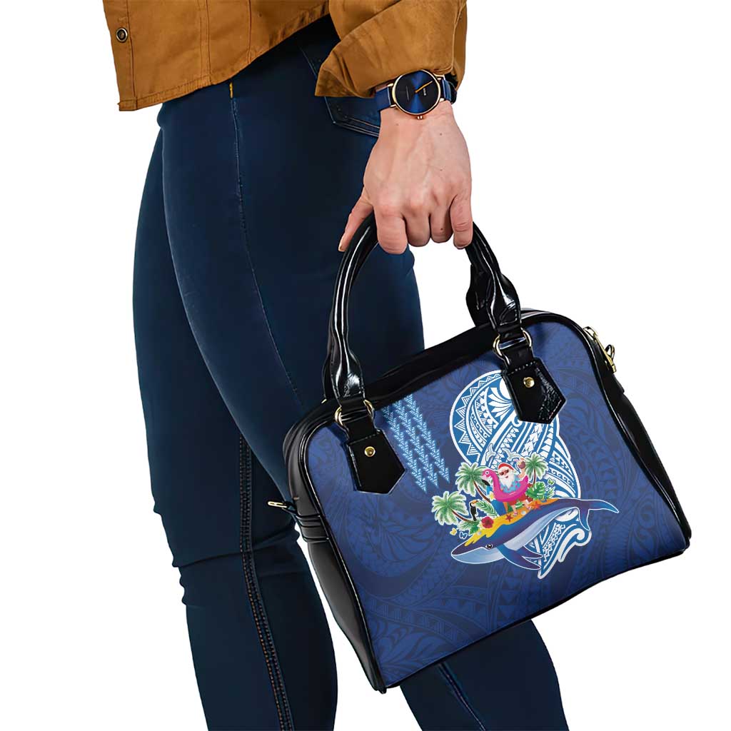 Hawaiian Mele Kalikimaka Shoulder Handbag Funny Santa on Whale Island with Kakau Tattoos - Polynesian Pride
