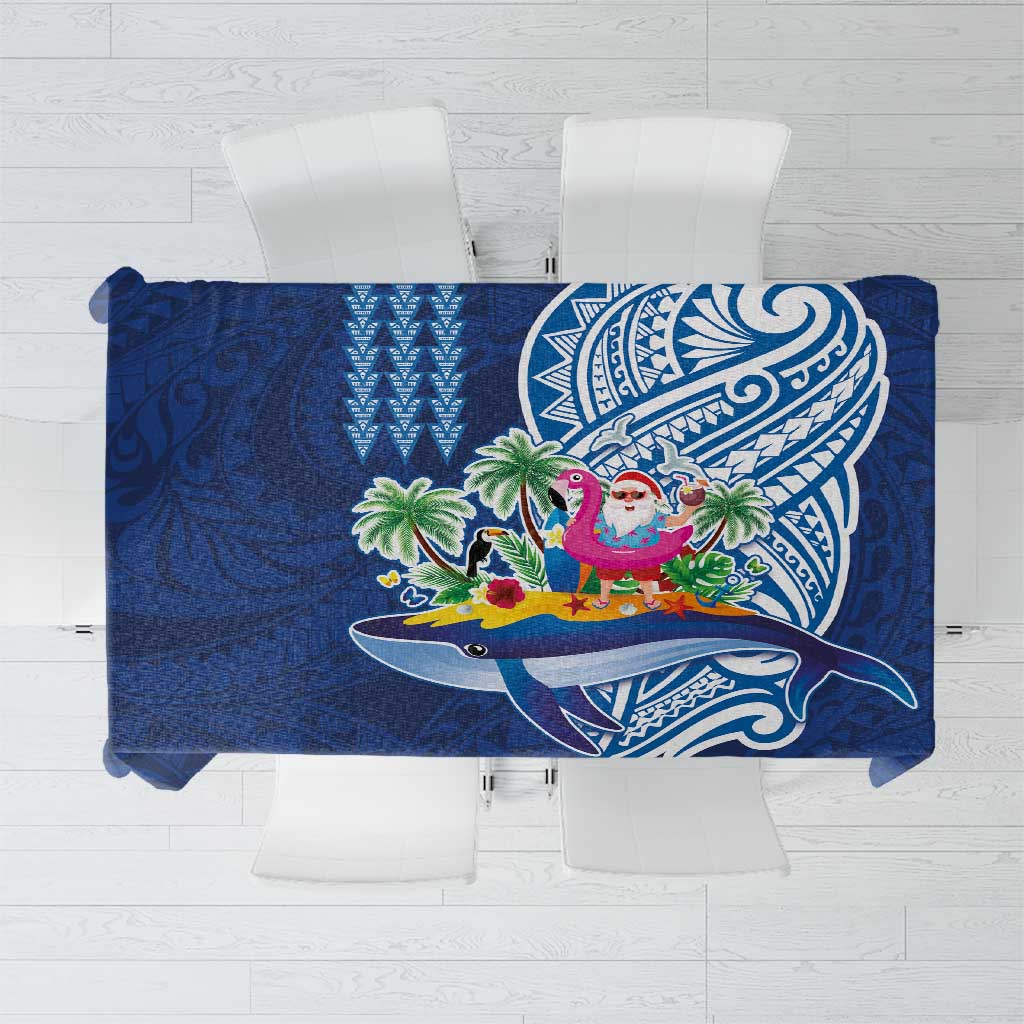 Hawaiian Mele Kalikimaka Tablecloth Funny Santa on Whale Island with Kakau Tattoos - Polynesian Pride