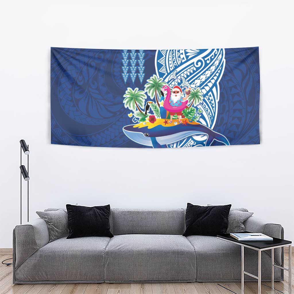 Hawaiian Mele Kalikimaka Tapestry Funny Santa on Whale Island with Kakau Tattoos - Polynesian Pride