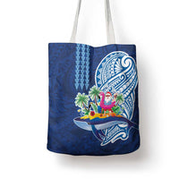 Hawaiian Mele Kalikimaka Tote Bag Funny Santa on Whale Island with Kakau Tattoos - Polynesian Pride