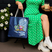 Hawaiian Mele Kalikimaka Tote Bag Funny Santa on Whale Island with Kakau Tattoos - Polynesian Pride