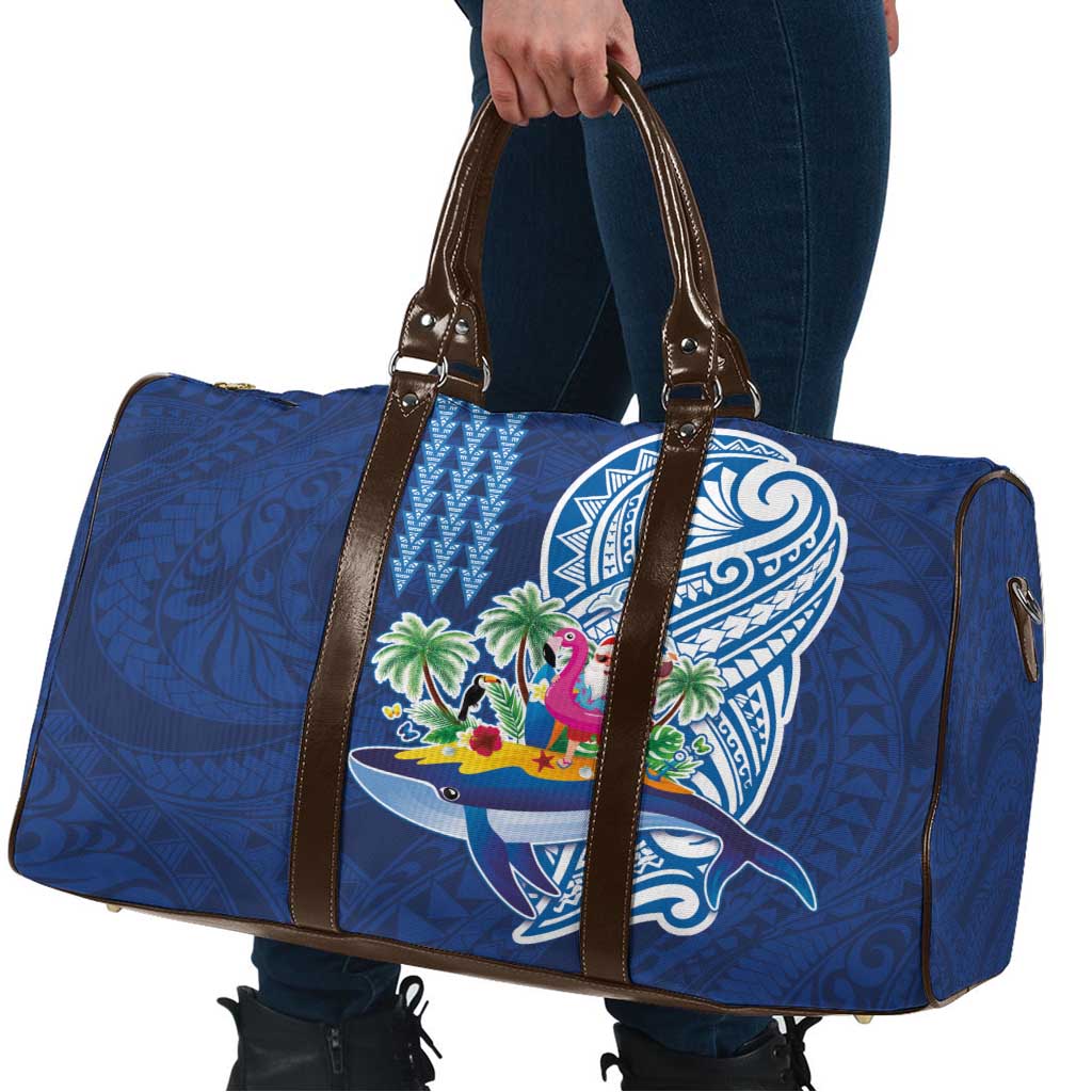 Hawaiian Mele Kalikimaka Travel Bag Funny Santa on Whale Island with Kakau Tattoos - Polynesian Pride