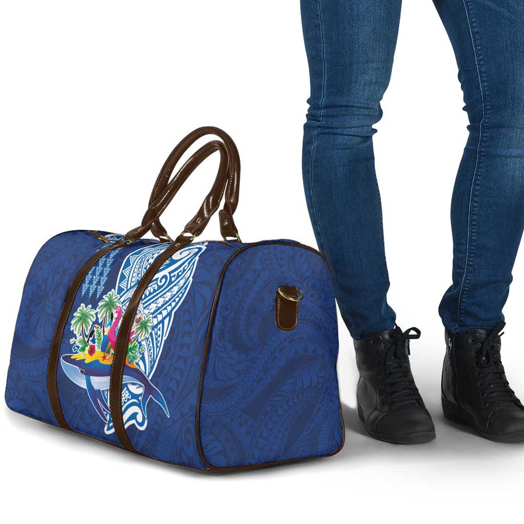 Hawaiian Mele Kalikimaka Travel Bag Funny Santa on Whale Island with Kakau Tattoos - Polynesian Pride