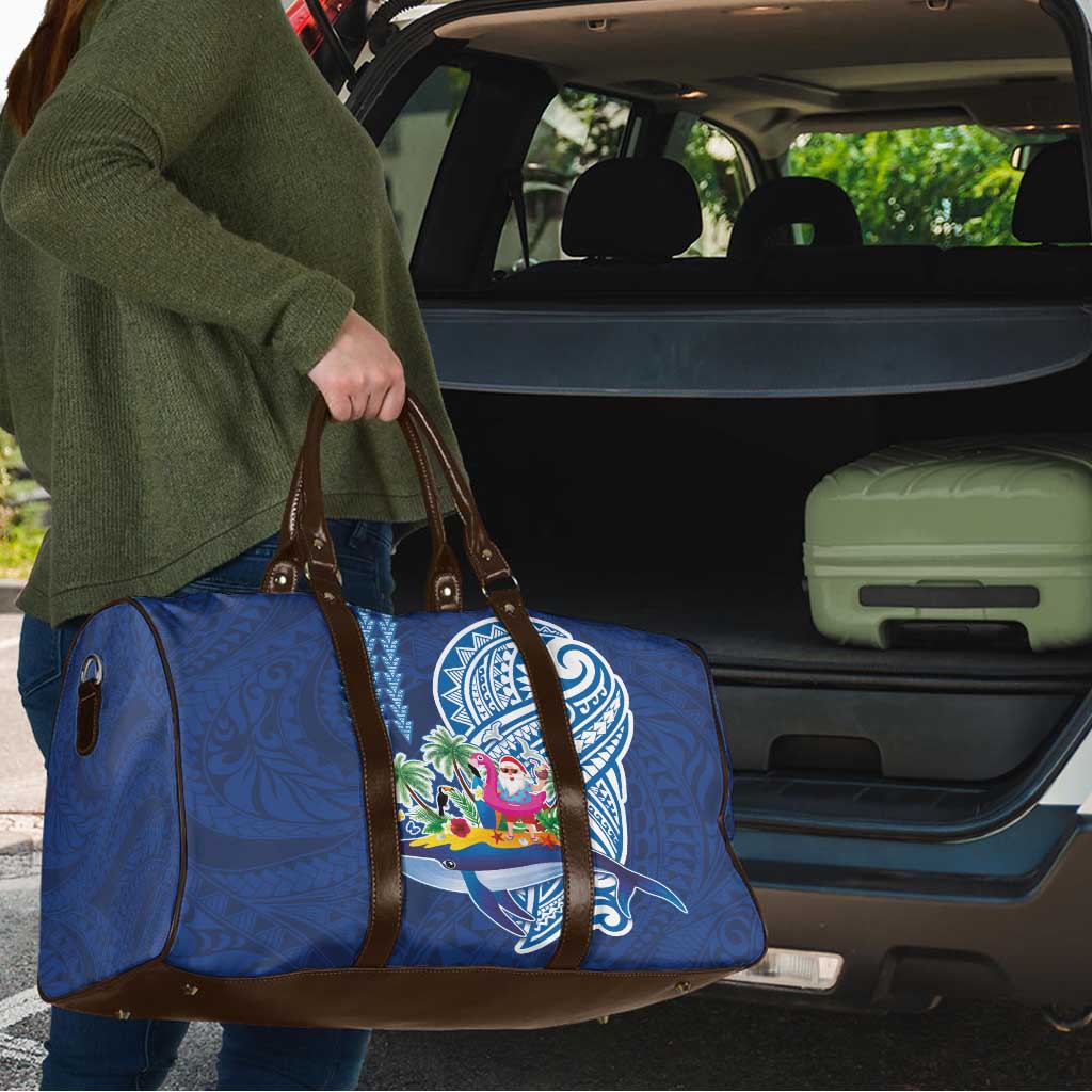 Hawaiian Mele Kalikimaka Travel Bag Funny Santa on Whale Island with Kakau Tattoos - Polynesian Pride