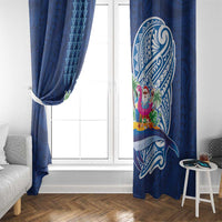 Hawaiian Mele Kalikimaka Window Curtain Funny Santa on Whale Island with Kakau Tattoos - Polynesian Pride