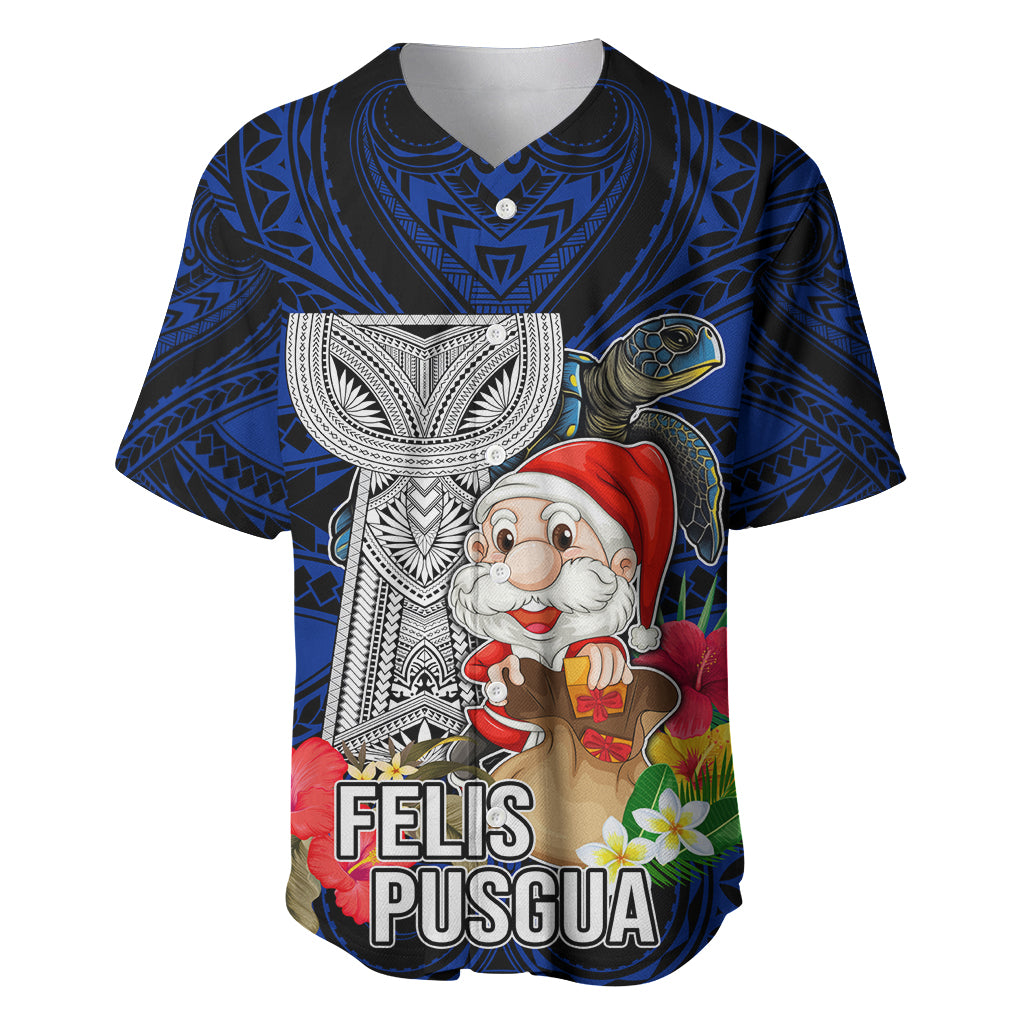 Guam Christmas Baseball Jersey Santa Gift Latte Stone and Sea Turle Mix Hibiscus Chamorro Blue Style LT03