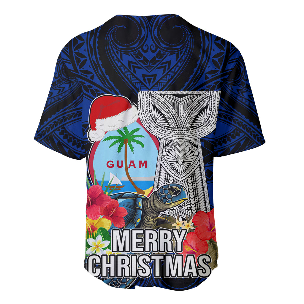Guam Christmas Baseball Jersey Santa Gift Latte Stone and Sea Turle Mix Hibiscus Chamorro Blue Style LT03